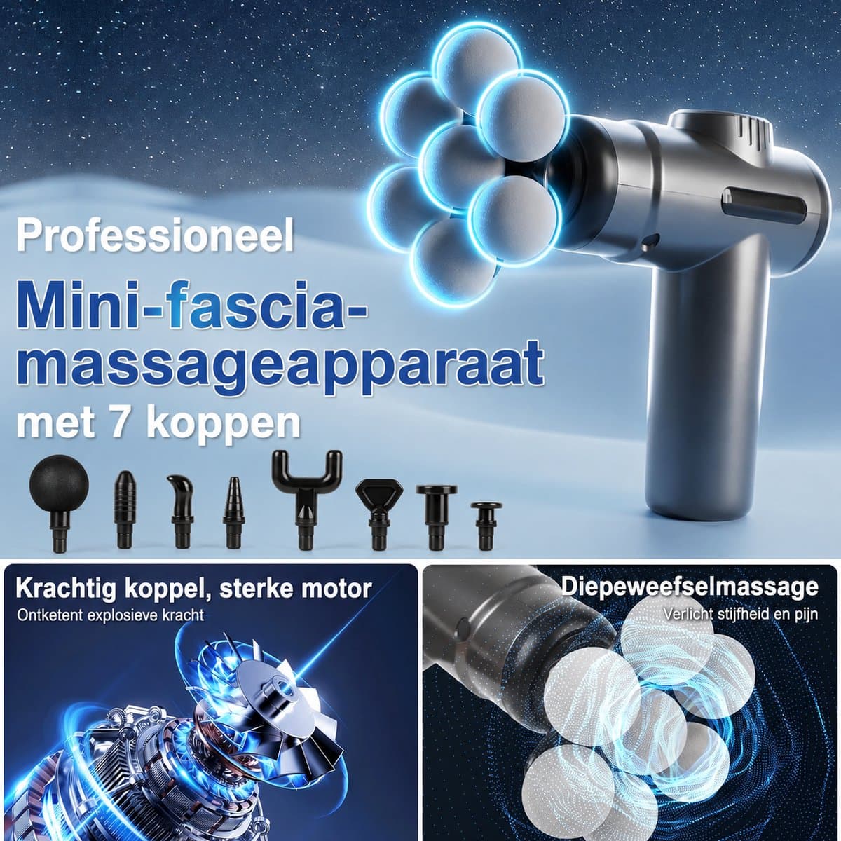 Massagepistool – Draagbaar Massagepistool – Massageapparaat met 99 Snelheden – Massage Gun met 9 Massagekoppen – Handmassageapparaat voor Nek, Rug en Benen – Inclusief Reistas – Grijs — afbeelding 1