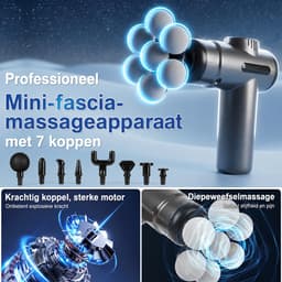 Massagepistool – Draagbaar Massagepistool – Massageapparaat met 99 Snelheden – Massage Gun met 9 Massagekoppen – Handmassageapparaat voor Nek, Rug en Benen – Inclusief Reistas – Grijs — thumbnail 1