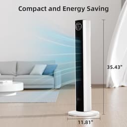 Torenventilator - Staande Ventilator - Snelle Koeling - 85 Graden Oscillatie - 35 Inch - Wit — thumbnail 3