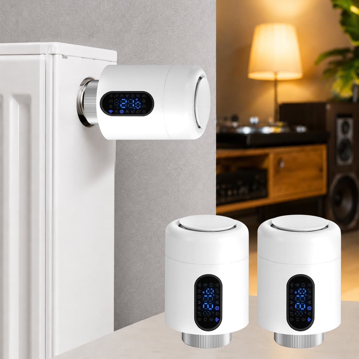 Radiator Thermostaat WiFi – Raamdetectie, Vorstbeveiliging en Kinderslot – Wit – 2-pack — afbeelding 1