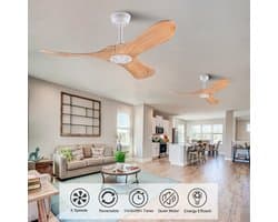 HAUSS SPOLE Plafondventilator - 107 cm - Stil Met Afstandsbediening - Metaal En Hout - Wit En Naturel - Zonder Verlichting Voor Woonkamer En Terras — afbeelding 1