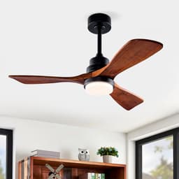 HAUSS SPOLE Plafondlamp Met Ventilator - 107 cm - Omkeerbare DC-Motor - Metaal En Massief Hout - Zwart Donker Walnoot - Dimbaar Met Afstandsbediening — thumbnail 1