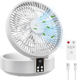 GELLDG Tafelventilator - Draagbare USB Ventilator met 3 Windsnelheden - Verstelbare Hoek & LED-Licht - Geschikt voor Bureau en Camping - 173x177x86mm - Plastic - Inclusief Telefoonhouder en Oplaadkabel — thumbnail 1