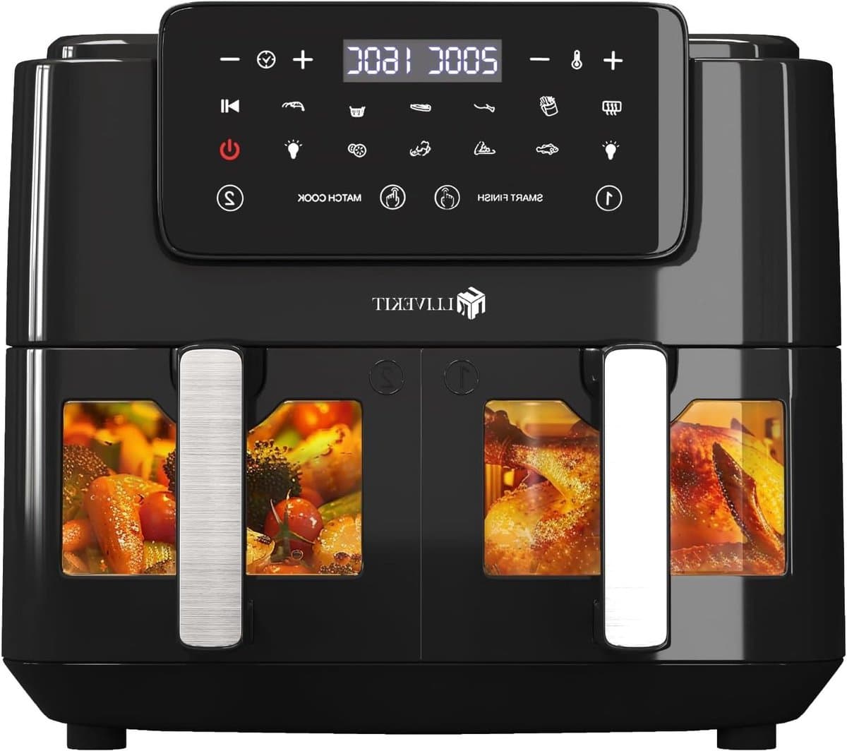 Hete Lucht Frituurpan - Airfryer Dubbel - Gezond Koken - Dubbele Lade - 9 Liter - Zwart — afbeelding 1