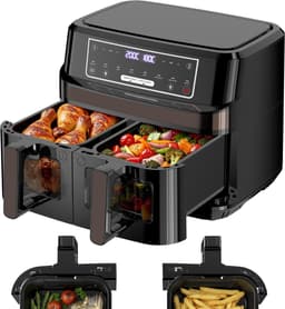 Airfryer met Dubbel Compartiment - Dubbele Airfryer - Gezond Koken - Twee Aparte Zones - 9 Liter - Zilver — thumbnail 2