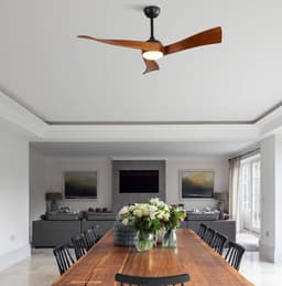 DESMIU Plafondventilator Met Verlichting 132 Cm - 6 Snelheden En Afstandsbediening - Voor Woonkamer En Slaapkamer - Metaal En Hout - Zwart — thumbnail 2