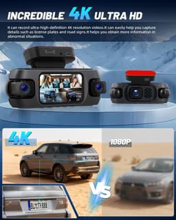 SnelShoppen - 360° Dashcam 4K voor Auto met WiFi, GPS, 1080P Interieurcamera, 64GB Geheugen, Compact en Onopvallend, Ideaal voor Veilig Autorijden — thumbnail 5