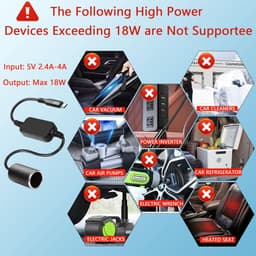 SnelShoppen - USB-C naar 12V Sigarettenaansteker Adapter, 30cm Krachtige Oplaadkabel voor Dashcam, GPS, LED Verlichting en Auto Elektronica - 18W Max — thumbnail 3