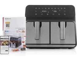 Dubbele Airfryer - Heteluchtfriteuse Frituurpan - Gezond Koken - Twee Manden - 8 Liter - Zwart RVS