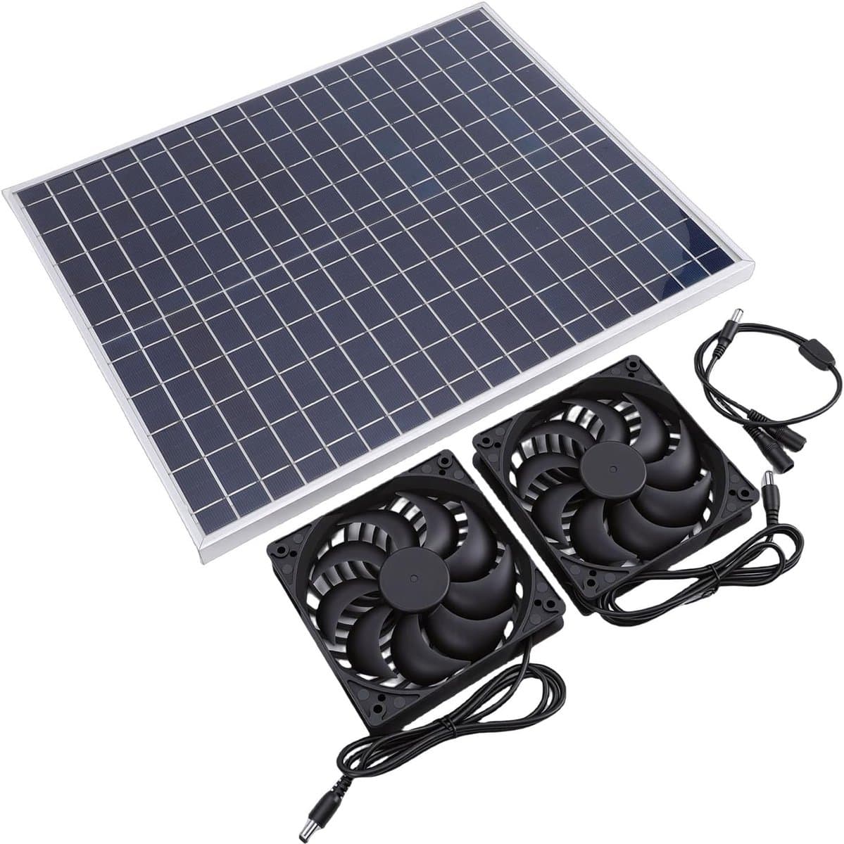 Zonnepaneel Afzuigventilator - Zonneventilator Set - Ventilatie Ruimtes - Dubbele Ventilator - 44 x 36 cm - Zwart — afbeelding 1