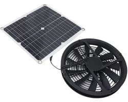 Zonnepaneel Ventilator - Ventilatieset Solar - Kleine Ruimtes Ventileren - Metalen Veiligheidsrooster - 25 cm Ventilator - Zwart