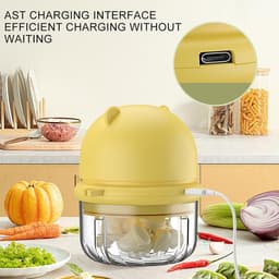 Elektrische Knoflook Hakker - Mini Keukenmachine - Snel Ingrediënten Snijden - Draadloos en Compact - 350 ml - Geel — thumbnail 2