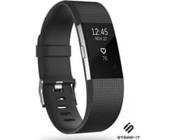 Siliconen Smartwatch bandje - Geschikt voor Fitbit Charge 2 siliconen bandje - zwart - Strap-it Horlogeband / Polsband / Armband - Maat: Maat L