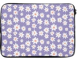 Laptophoes 13 inch - Zomer - Bloemen - Paars - Laptop sleeve - Binnenmaat 32x22,5 cm - Zwarte achterkant