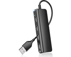 Daity USB-hub 4-poorts USB 2.0-splitterhub-extender voor laptop, flashdrive, console, printer, camera, toetsenbord, muis, meer 1 tot 4-aansluiting-extender voor opladen/gegevenssynchronisatie