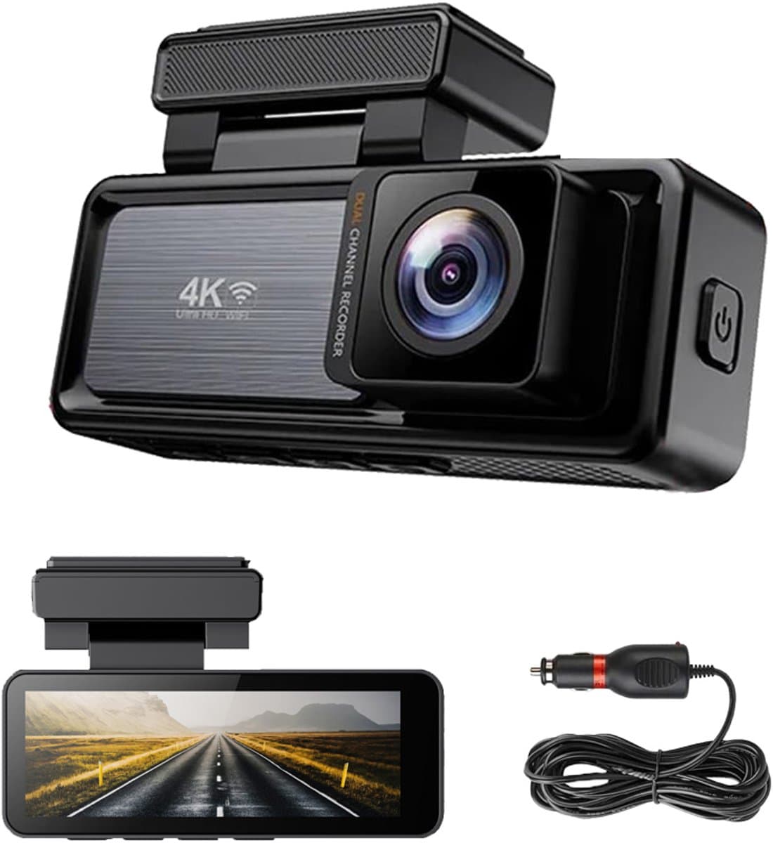 Gloovon® - Dashcam 4K Ultra HD - Met Achteruitrijcamera - Dashcam Auto - G-Sensor - 3.2 inch IPS Scherm - Nachtvisie - 170 wijdhoeklens - Wifi & App - Loop Recording — afbeelding 1