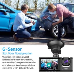 Gloovon® - Dashcam - 1080 HD - Voor & Achter Camera - Loop Opname - G Sensor - Parkeermonitor - Dashcam Auto - Nachtzicht - Zwart — thumbnail 3