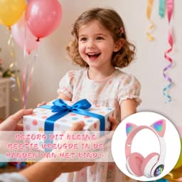 longziming Draadloze Kinder Koptelefoon – Cat Headphones met LED Oortjes – Bluetooth Hoofdtelefoon– Bluetooth 5.0 – Licht Groen – Met Verlichting – Opvouwbare opbergruimte – Roze — thumbnail 4