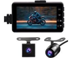 Motorfietscamera, 3 inch LCD 720P met 480P Dual-Track Front Rear Dual Action Camera Video voor het opnemen van motorfietsbeelden（Met 16G geheugenkaart）