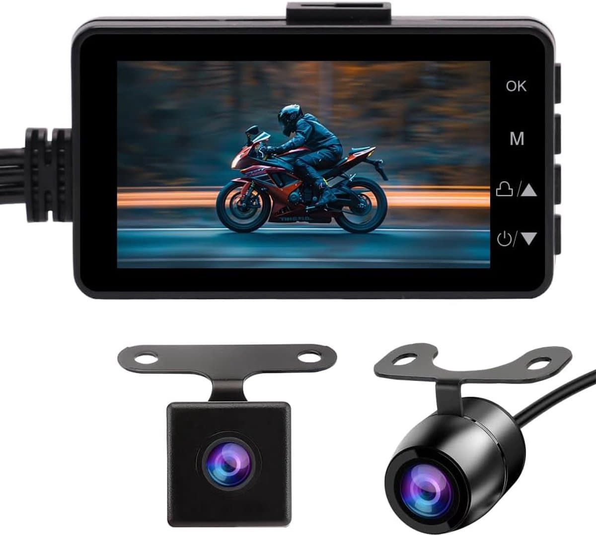 Motorfietscamera, 3 inch LCD 720P met 480P Dual-Track Front Rear Dual Action Camera Video voor het opnemen van motorfietsbeelden（Met 32G geheugenkaart） — afbeelding 1