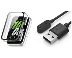 Strap-it hard case hoesje met glazen screen protector + USB-A oplader – geschikt voor Samsung Galaxy Fit 3 – stevige bescherming & duurzame vervangende oplaadkabel