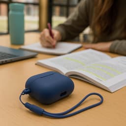 ShieldCase Siliconen Hoesje met Koordje Geschikt voor Airpods 4 - Siliconen Case voor Apple Airpods 4 Case Hoesje - Donkerblauw — thumbnail 3