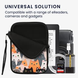 kwmobile Universele Cover voor eReader - Neopreen hoesje Katten design oranje / zwart / wit - 17 x 12 x 2 cm — thumbnail 2