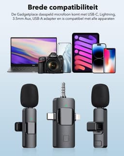 Draadloze Lavalier Microfoon 2 Stuks met Beschermcase – Plug & Play – Bluetooth – USB-C & Lightning – Mini Dasspeldmicrofoon – Microfoon Draadloos — thumbnail 3