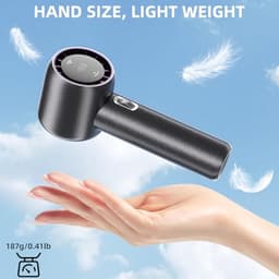 FUNJEO GF02 Draagbare Handventilator, Snelheid (1-199) Instelbare Windniveaus, 2.0 Snelladen, 3500 mAh Batterij, voor Reizen/Sport/Kamperen/Werk (Wit) — thumbnail 1