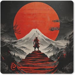 Muismat XXL 50x50 cm - Bureau onderlegger - Bureau mat Krijger - Rode trappen - Zon - Berg - Bureaumat - Gaming mousepad xl - Bureaulegger groot - Computer deskmat — thumbnail 1