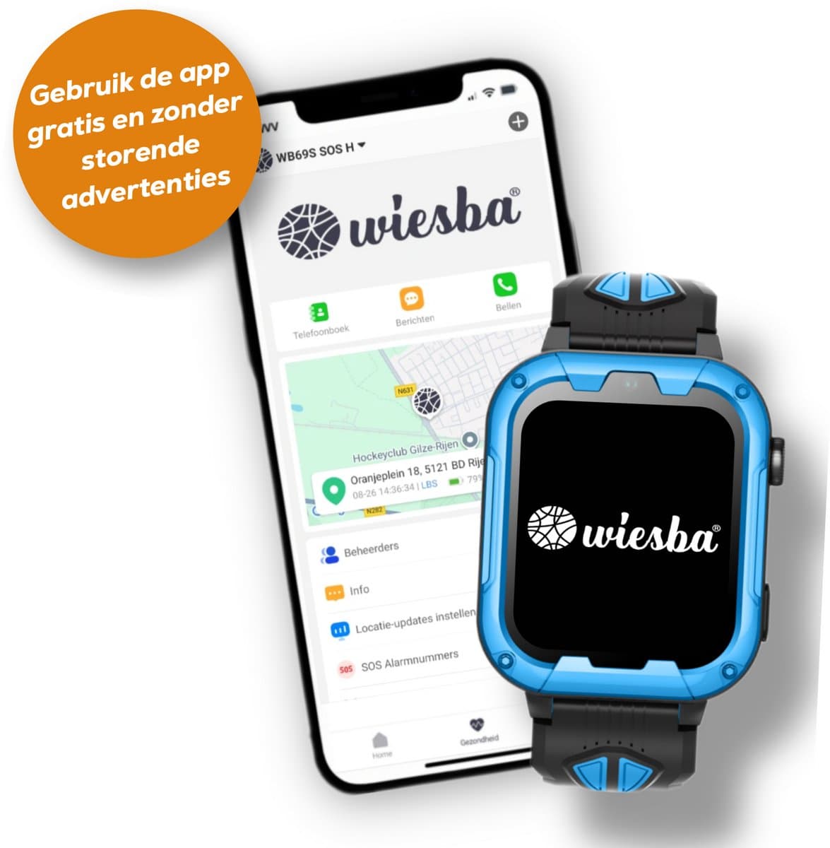 Wiesba WB40 - smartwatch kinderen - gps horloge kind - kinderhorloge bellen - gps tracker kinderhorloge - kinderhorloge met gps - kinderhorloge - Blauw — afbeelding 1
