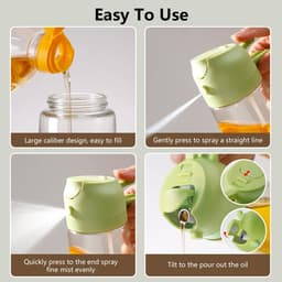 Olieverstuiver - Olieschenker - Olieschenker en sproeier 2 in 1 - Handig - Handmatig openen en sluiten van de schenktuit - Fijne oliespray - Gemakkelijk mee te nemen - Geschikt voor keuken, airfryer, koken, salade, barbecue - Groen — thumbnail 4