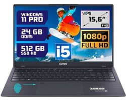 GMR - 15.6 Inch Full HD Laptop - Intel Core i5 - 24GB DDR5 RAM - 512GB SSD - Windows 11 Pro voor Thuis, Office en Studie notebook