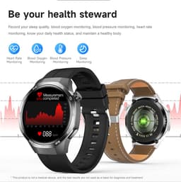 Knobbout 1.53" Stijlvolle Sport Smartwatch – NFC- Kompas, Hoogtemeter, Barometer-Bluetooth Bellen - Draadloos Opladen - hartslag, bloeddruk, zuurstofgehalte (SpO₂) - AI Assistent - medicatie innemen alert - Zwart staal + Siliconen Band — thumbnail 5