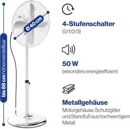 Staande ventilator met verstelbare hoogte en 3 snelheden - 40 cm - Stil en krachtig - Ideaal voor slaapkamer of kantoor — thumbnail 1