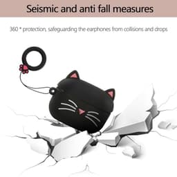 Cute Case Compatible with Airpods Pro 2, Black Whisker Cat Design, Soft Shockproof Silicone Case with Carabiner Compatible with Airpods Pro 1 and 2, Funny 3D Design — thumbnail 3