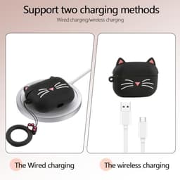Cute Case Compatible with Airpods Pro 2, Black Whisker Cat Design, Soft Shockproof Silicone Case with Carabiner Compatible with Airpods Pro 1 and 2, Funny 3D Design — thumbnail 2