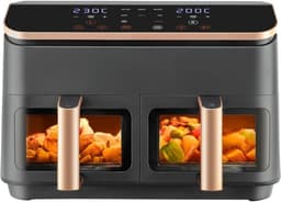 MKSS® Dubbele Airfryer XXXL - Duo Heteluchtfriteuse - Geschikt voor Accessoires - Zwart en Roségoud — thumbnail 1