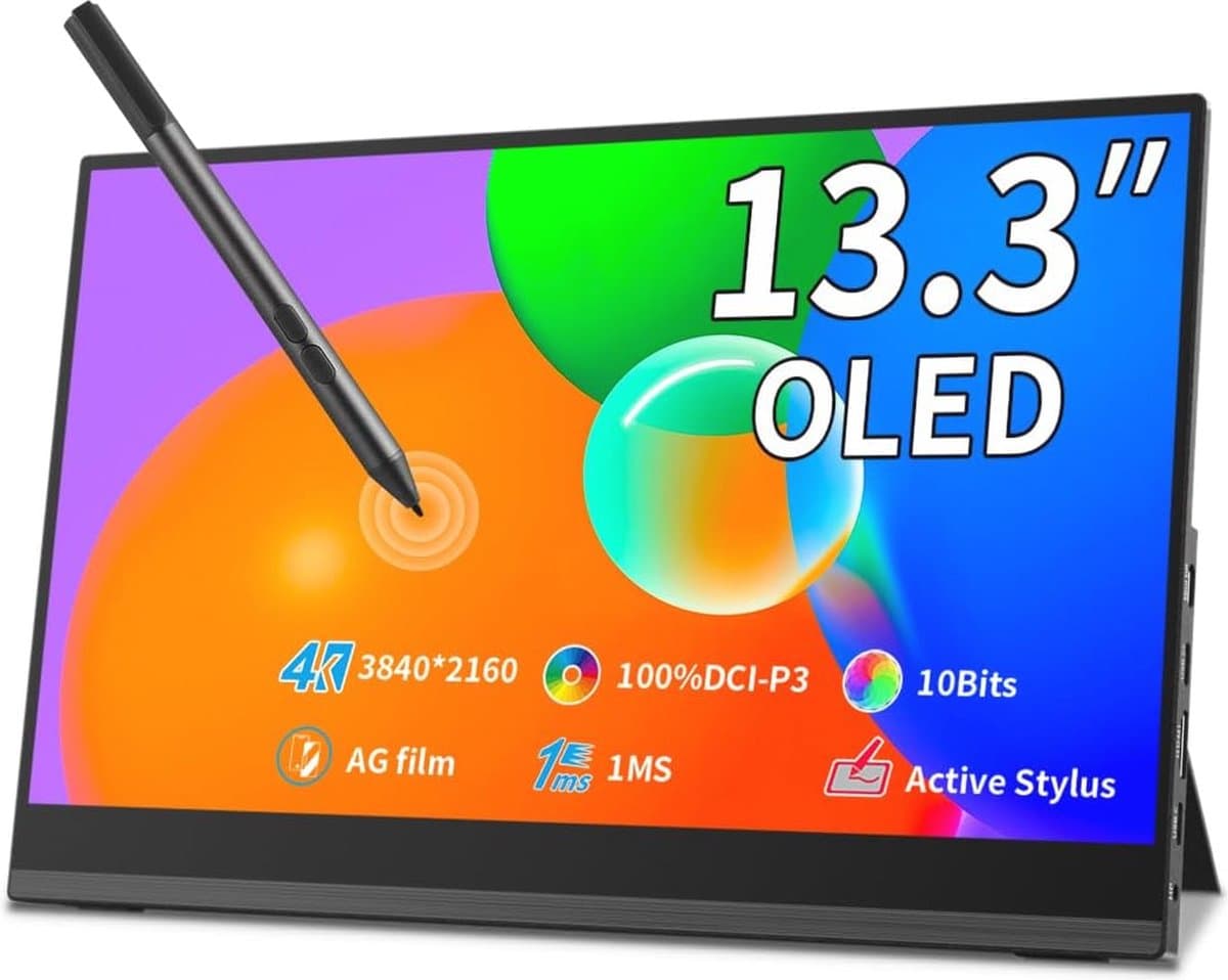 Draagbare 4K OLED Monitor - 13,3 inch Touchscreen met Stylus Pen Ondersteuning - Full HD Mobiele Display voor Laptop en PC — afbeelding 1