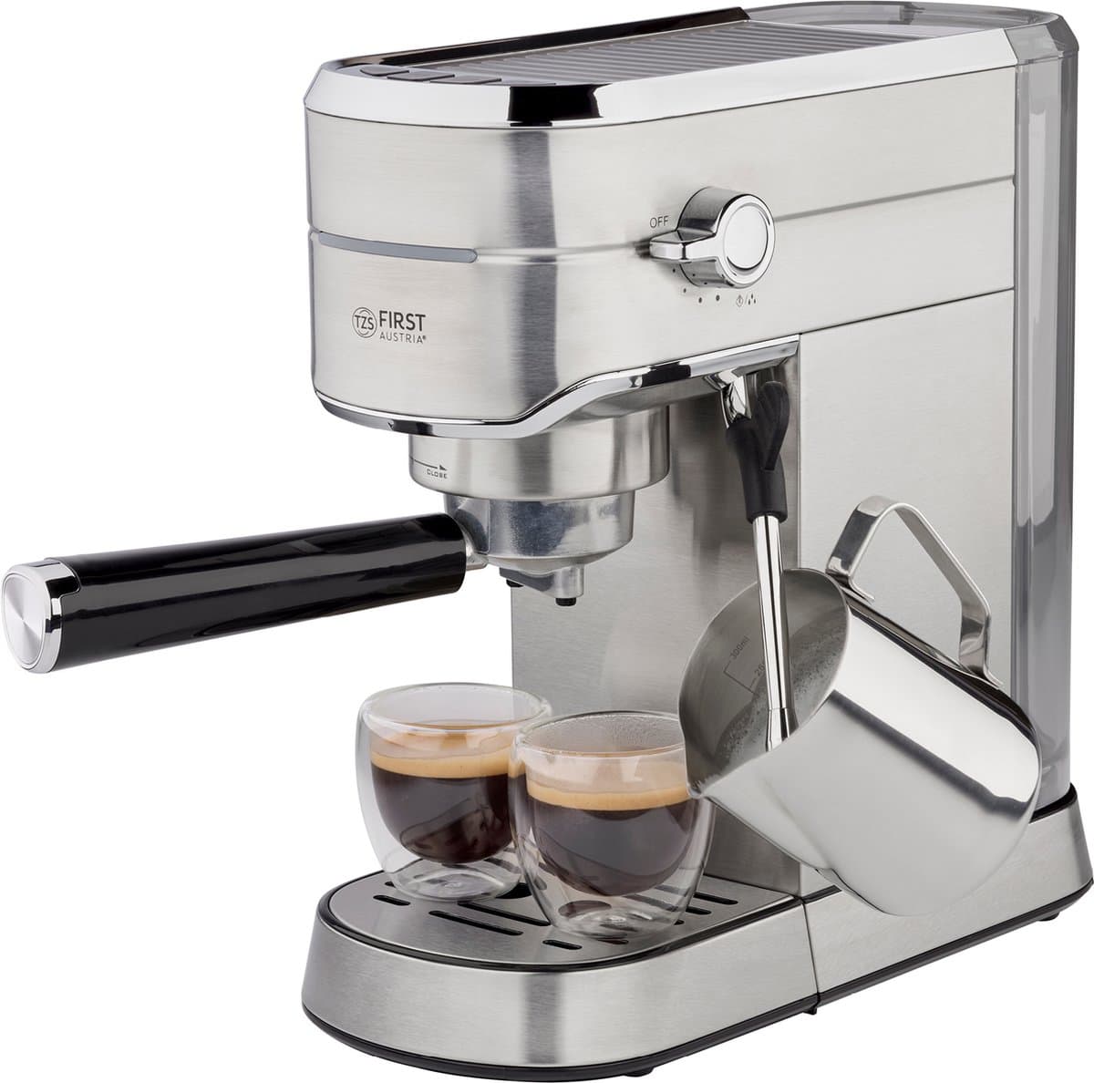 TZS First Austria Pistonmachine - 1450W - Espressomachine - Koffiezetapparaat - 15Bar - RVS — afbeelding 1