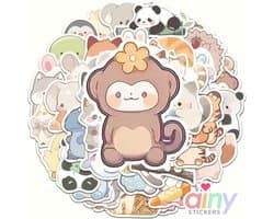 Ainy Kawaii Cute Dieren Stickers 50 stuks voor bullet journal , fotoalbum , wenskaarten , laptop , telefoon , waterfles , scrapbook | ook geschikt als muursticker , geschenksticker , skateboard , knutselen | stickervellen voor kinderen / volwassenen