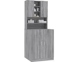 Wasmachine ombouw - Kast - Opbouwmeubel - Verhoger - Wasmachine meubel - Opbergkast - Hout - Grijs Sonoma