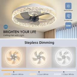 MiShar Luxe Plafond Ventilator Lamp - 51 CM - Smart Lamp - Diamand rand - Sierrand - 6 Standen - Dimbaar - Kroonluchter Ventilator - Chandelier Fan - Woonkamer Lamp - Ventilator Lampen - Slaapkamer lamp - Eetkamerlamp - Zwart — thumbnail 4