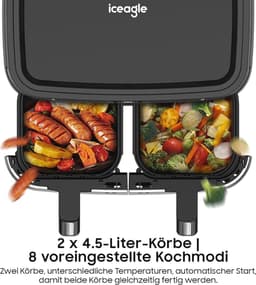XXL Heteluchtfriteuse met Dubbele Kamer - 9 Liter, 2600W, 8 Vooraf Ingestelde Programma's — thumbnail 2
