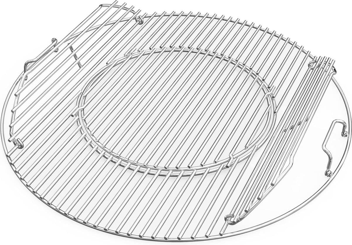 Edelstaal Grillrooster BBQ-System Ø 54.5 cm - Rond Rooster met Handvat voor Weber 57 cm Houtskoolgrills - Pizzasteen Wok Pan — afbeelding 1
