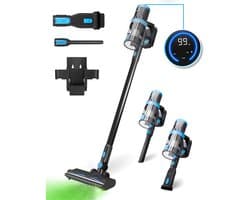 CleanWise Rita – Steelstofzuiger Draadloos met Kruimeldieffunctie – Zonder Zak op Accu – 30kPa Zuigkracht – Groene Laser – HEPA 14 Filter – Lichtgewicht 1,5 kg – Tot 60 Min Accuduur – Voor Huisdierharen – Nederlands Merk