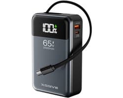 Powerbank 20000 mAh met Quick Charge 4.0 - Powerbank voor Laptop & Telefoon - 65W Snellader - USB, USB-C & Ingebouwde Vaste Kabel - Geschikt voor Vliegtuig, MacBook Air, Pro, Dell XPS, Pixelbook