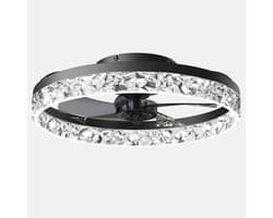 Luxe Plafondventilator - Met LED Verlichting - Dimbaar - Kristal Look - Zwart