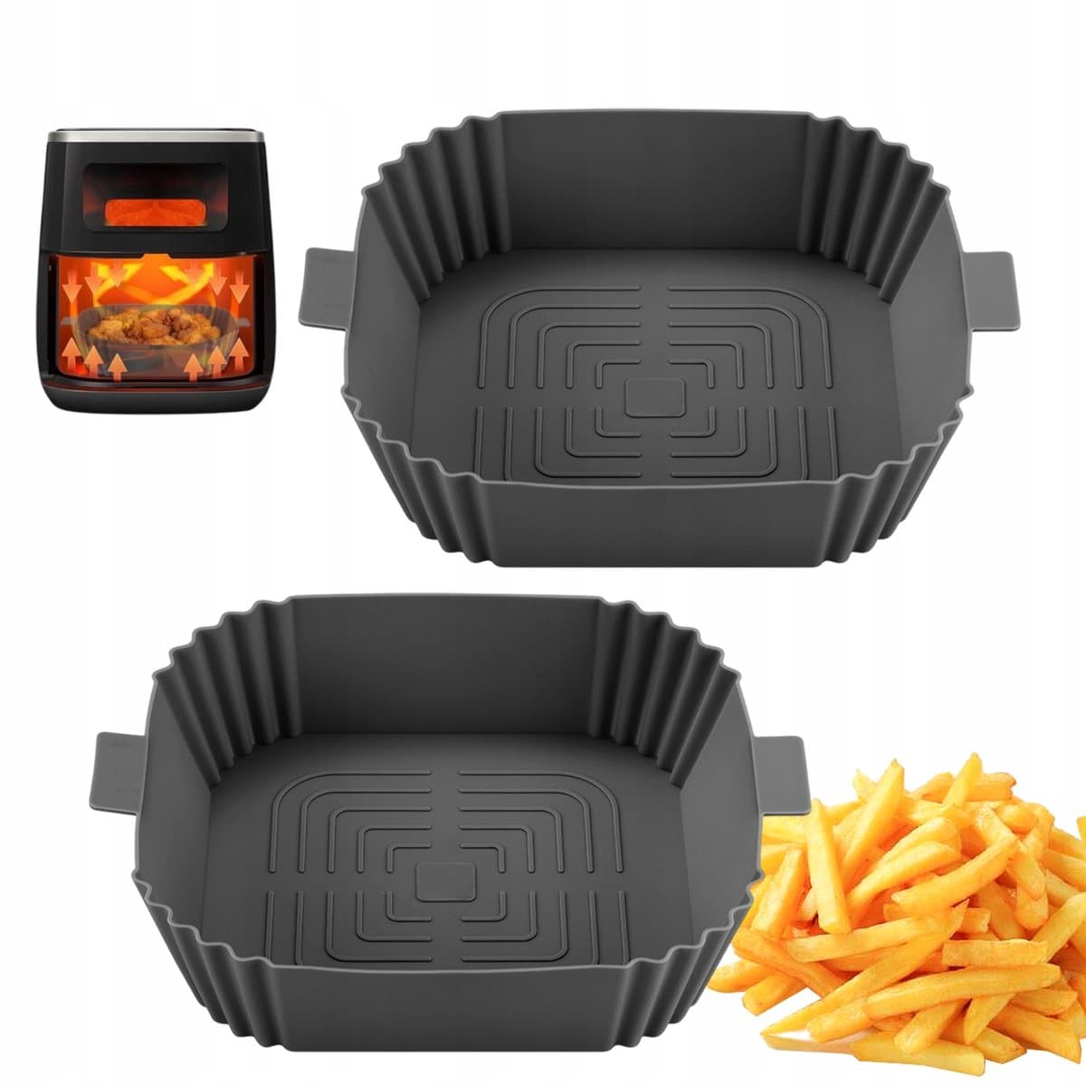 2 x Airfryer bakplaat - Dubbele uittrekmand - 16,3*16,3 cm - Grijs - Siliconen hittebestendige mal met handgrepen aan beide zijden — afbeelding 1