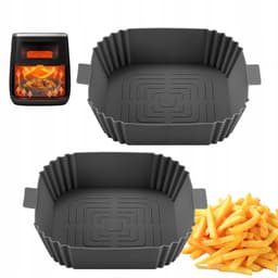 2 x Airfryer bakplaat - Dubbele uittrekmand - 16,3*16,3 cm - Grijs - Siliconen hittebestendige mal met handgrepen aan beide zijden — thumbnail 1